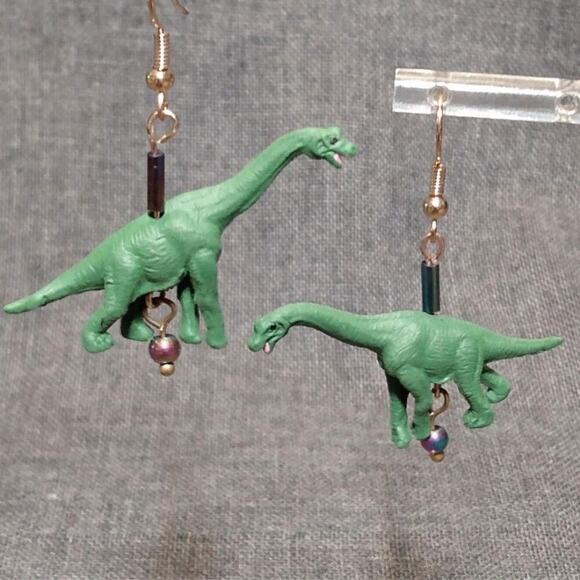Handmade Brontosaurus Earrings with Borealis Beads - Picture 1 of 3